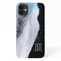 Monograma de Abstrato de Silver Azul de Mármore