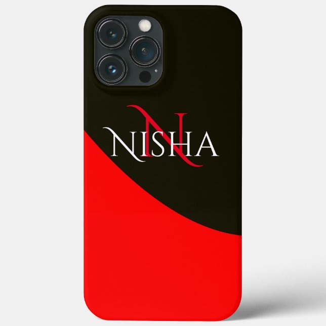 Monograma de Abstrato preto e vermelho moderno (Verso)