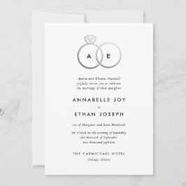 Monograma de Anéis de Prata Moderna Convite de Cas