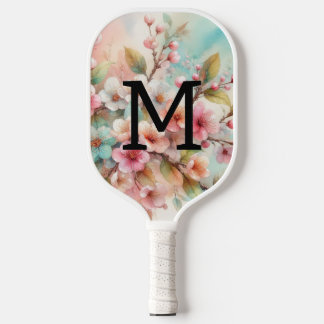 Monograma de aquarela floral com flores de cerejei