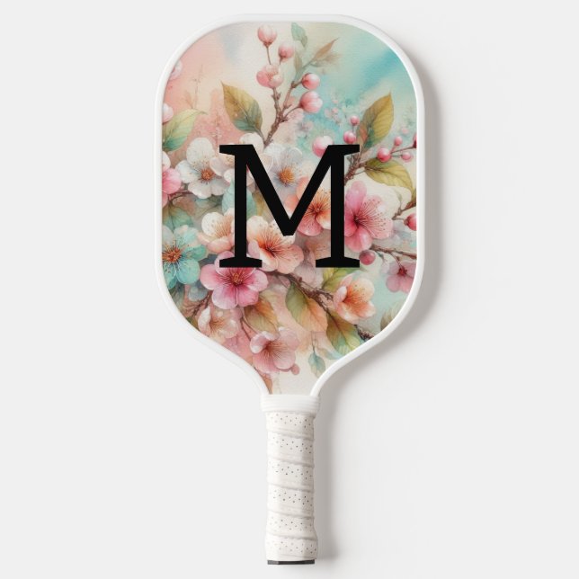 Monograma de aquarela floral com flores de cerejei (Front)