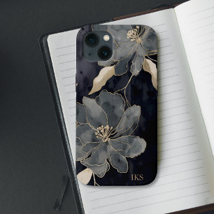 Monograma de Arte Floral Preto e Dourado Elegante