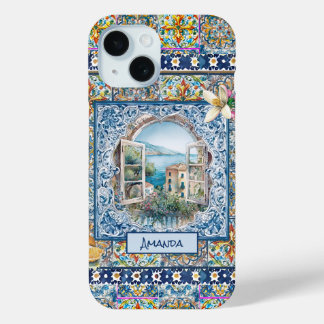 monograma de azulejos florais azuis-italianos de v