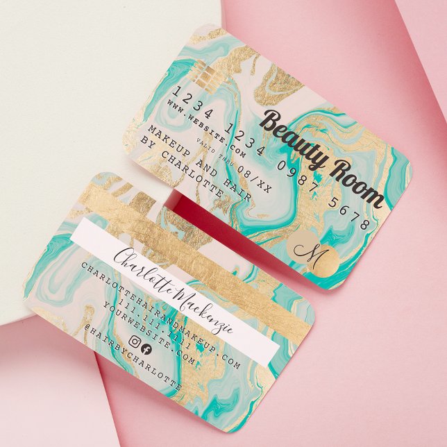 Monograma de beleza agate gate de ouro com cartão  (Criador carregado)