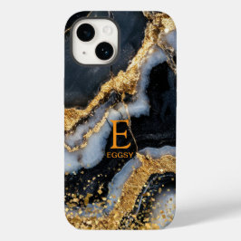 Monograma de brilho dourado mármore preto chic