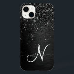 Monograma de brilho preto personalizado<br><div class="desc">Personalize facilmente esta elegante design de capa de telefone de de tendências com brilho cinza preto bonito num fundo metálico escovado preto.</div>