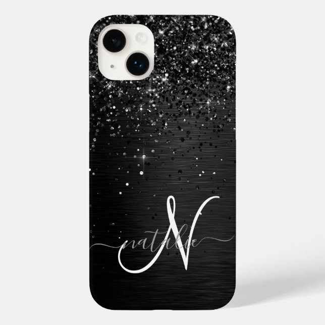 Monograma de brilho preto personalizado (Verso)