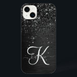 Monograma de brilho preto personalizado<br><div class="desc">Personalize facilmente esta elegante design de capa de telefone de de tendências com brilho cinza preto bonito num fundo metálico escovado preto.</div>
