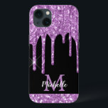 Monograma de Brilho Roxo Moderno<br><div class="desc">Uma brilhante, moderna, brilhante brilho púrpura púrpura goteja nome personalizado e capas de iphone monograma. Este design apresenta púrpura fina pastel leve ou púrpura orquídea cor púrpura púrpura púrpura gotas em fundo preto com modelo de texto de primeiro nome e monograma personalizado personalizado. Um presente feminino perfeito para mulheres e...</div>