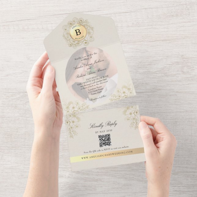 Monograma de Casamento em Foto de Marfim (Aba destacável)
