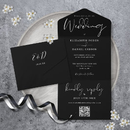 Monograma de Casamento em QR Code Preto e Branco E