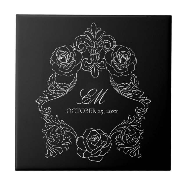 Monograma de Casamento Gótico Preto e Branco (Frente)