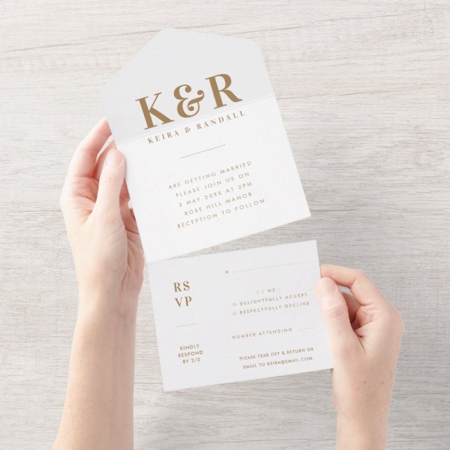 Monograma de Casamento Minimalista Simples Dourado (Aba destacável)