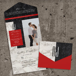 Monograma de Casamento Vermelho Preto e Branco
