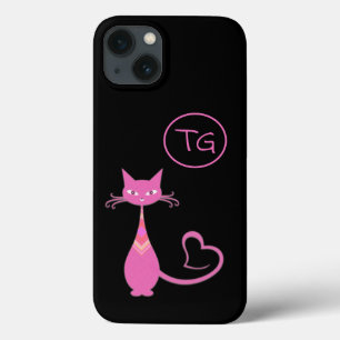 Monograma de Cauda do Coração de Gatinho Rosa Clás