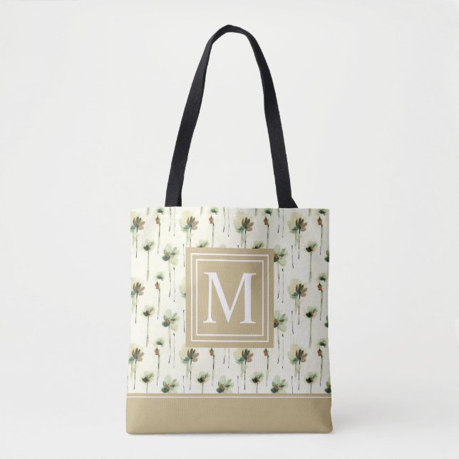 Monograma de Chuva de Flores Brancas| Saco de Tote (Frente)