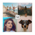 Monograma de Colagem de Fotos da Família<br><div class="desc">Belo azulejo personalizado de fotos para sua casa, com quatro de suas fotografias e monogramas favoritos da família.</div>