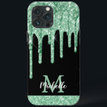 Monograma de Coleta Verde Moderna<br><div class="desc">Uma brilhante, moderna, cintilante verde de menta giro pega o nome personalizado e a capas de iphone monificada. Este design apresenta brilho brilho brilhante cor verde de menta clara e pastel em fundo preto com modelo de texto personalizado monograma inicial e nome próprio. Um presente feminino perfeito para mulheres e...</div>