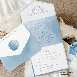 Monograma De Cor Azul Elegante Casado Tudo Ativado