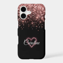 Monograma de Coração Brilhante em Rosa Dourado Fem
