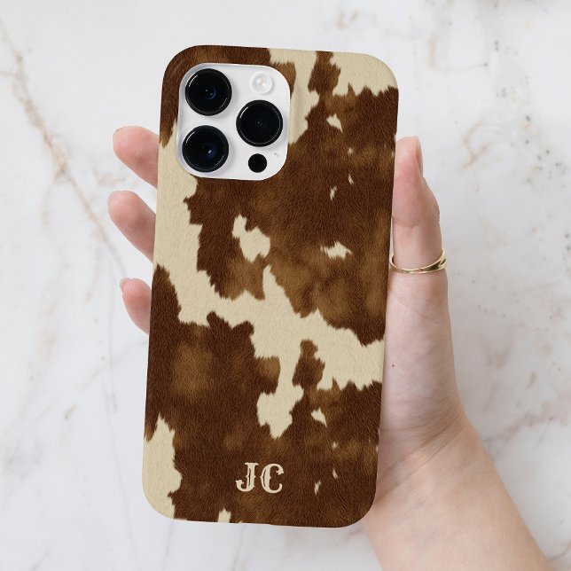 Monograma de Cowgirl Marrom Moderna do País Ociden (Monogram Western Country Modern Brown Cowgirl Case-Mate iPhone Case)