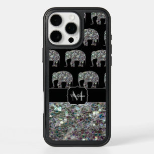 Monograma de elefante prateado de cor cinzenta