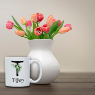 Monograma de flor de aquarela caneca de café de re