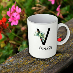 Monograma de flor de aquarela caneca de café de re