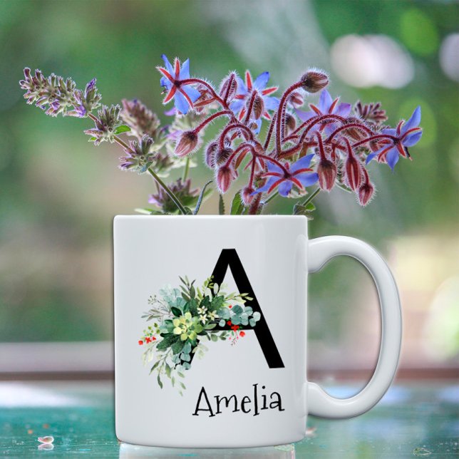 Monograma de flor de aquarela caneca de café de re (Criador carregado)