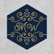 Monograma de Floreio Elegante Azul-Elegante Dourad