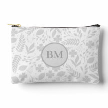 Monograma de Folhas Boho Cinza Prata e Branco