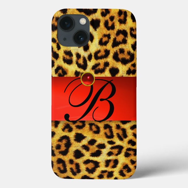 MONOGRAMA DE GEMSTONE VERMELHA COM PELO LEOPARD FU (Verso)