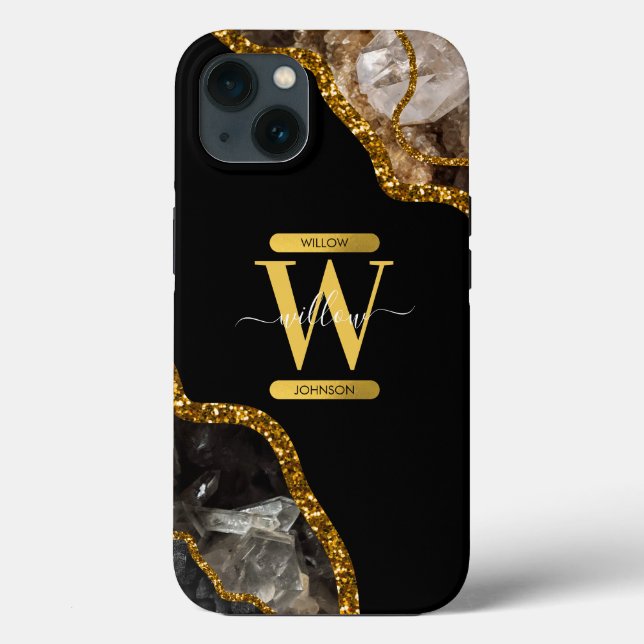 Monograma de Geodo de Ágata Preto e Dourado (Verso)