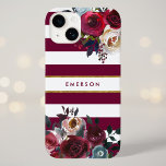 Monograma de Greve Floral de Boho Dourada<br><div class="desc">Capas de telefone personalizadas monogramas personalizadas com seu nome ou outro texto. Este design de madeira apresenta uma borda floral de cor d'água em cores de queda rústicas em um fundo listrado branco e arrojado com sotaque de folha de ouro falsa. Use as ferramentas de design para escolher qualquer cor...</div>