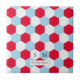 Monograma de Hexágonos Vermelho, Branco e Azul
