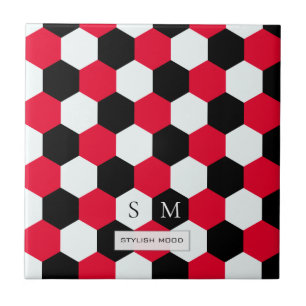 Monograma de Hexágonos Vermelhos, Pretos e Branco