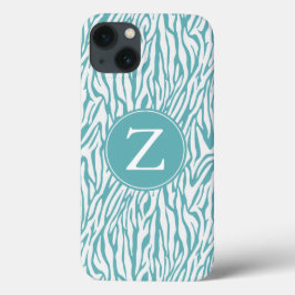 Monograma de Impressão de Zebra Branca Aqua