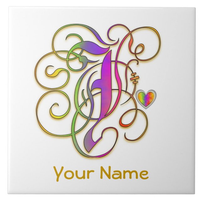 Monograma de J seu "azulejo conhecido do arco-íris (Frente)