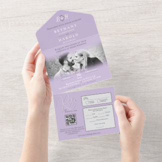 Monograma de lavanda Tudo em Um Convite de casamen