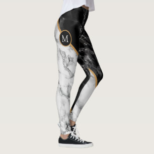 Monograma de Leggings Personalizadas Marble Preto