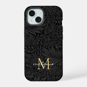 Monograma de Letra com Floral Preto Elegante