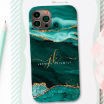 Monograma de Letra Dourada de Agato Teal Turquoise<br><div class="desc">Capa de telefone celular moderna e elegante, com turquesa, agato teal e sotaques de mármore e dourado, personalizados com iniciais e nome de monograma manuscritos em chic. Entre em contato com o designer por meio do Zazzle Chat ou makeitaboutyoustore@gmail.com se você quiser que este design seja modificado, em outro produto...</div>