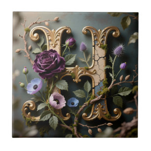Monograma de Letra H Floral Ouro Opulento