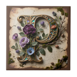 Monograma de Letra P em Floral Antigo Opalescente