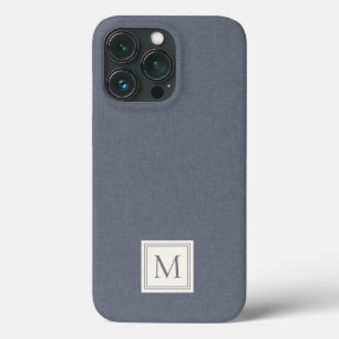 Monograma de linho falso azul cinza minimalista el