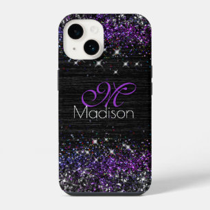Monograma de metal brilhante preto roxo