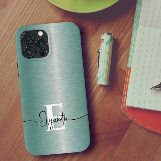 Monograma de Metal Bruto Azul Elegante e Moderno (Criador carregado)