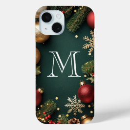 Monograma de Natal Azul Escuro Elegante Capinha pa
