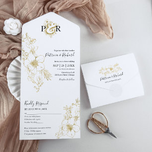 Monograma de Noiva Floral em Dourado Elegante