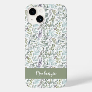 Monograma de Nome Aquarela Botânica Verde Azul